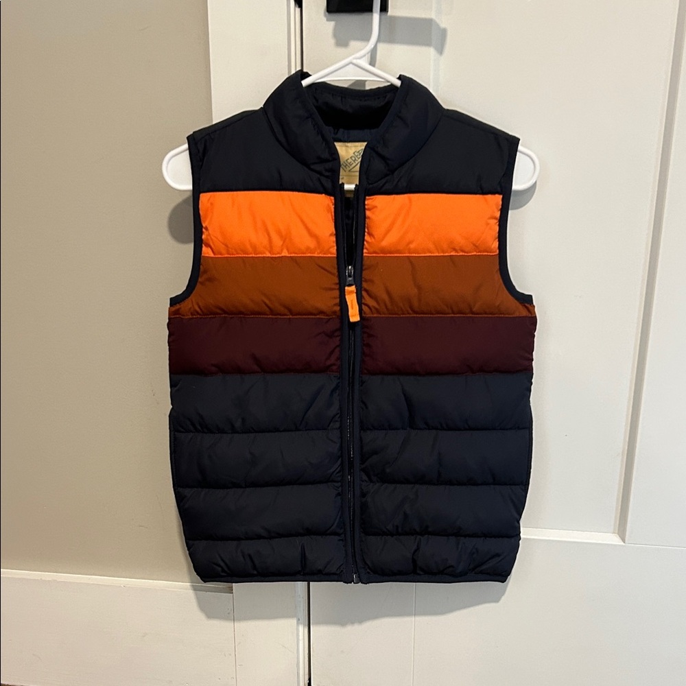 Stylish Kids' Puffer Vest in Navy and Orange Size M 10-12